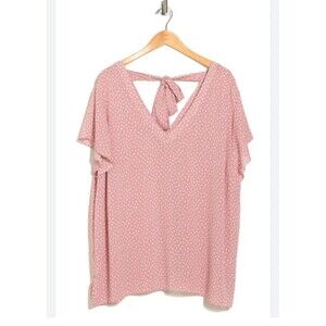 Everleigh V-Neck Tie Back Tunic Top Women's Lge Pink Pastel Boho Hippie Peasant